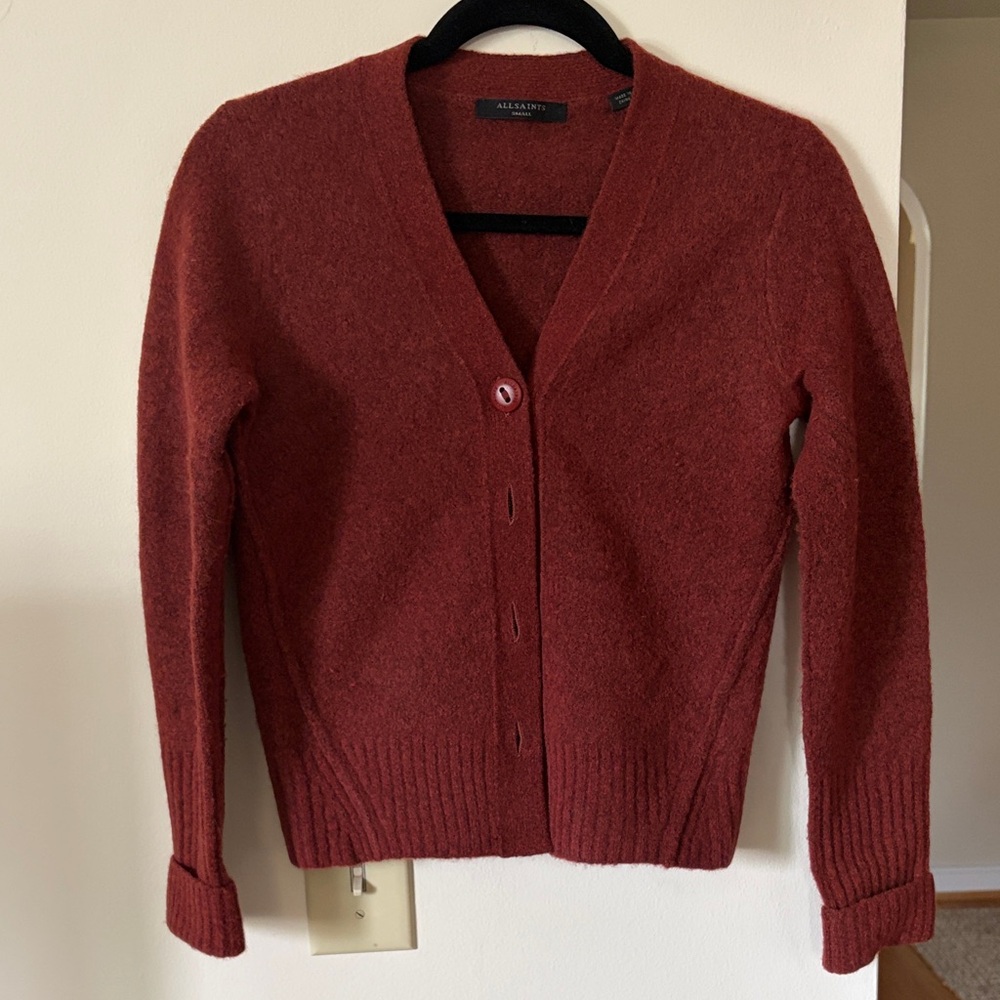 All Saints Burnt Orange Wool-Blend Rufa Cardigan